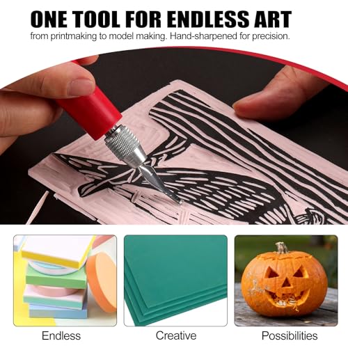 Linocut Tools - Premium Linoleum Carving Tools with 6 Blades | Ideal for Block Printing, Stamp Making, and Linocut Tools for Printmaking- Arts and Crafts Tools for Beginners and Artists