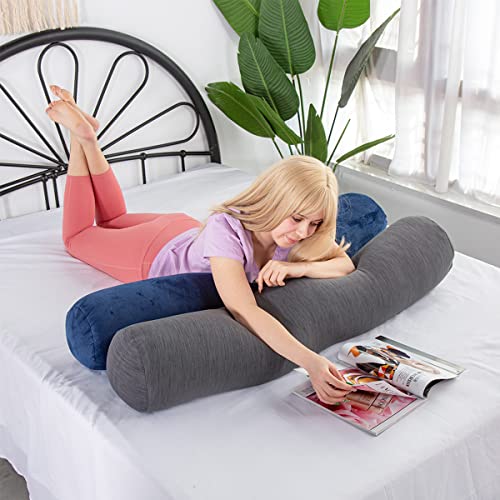 1 MIDDLE ONE Body Pillow, Bolster Pillow with Cooling Cover, Long Round Roll Cylinder Pillow for Bed, 35" x 7.87", Grey - color: Cooling Grey, size: 35 inch
