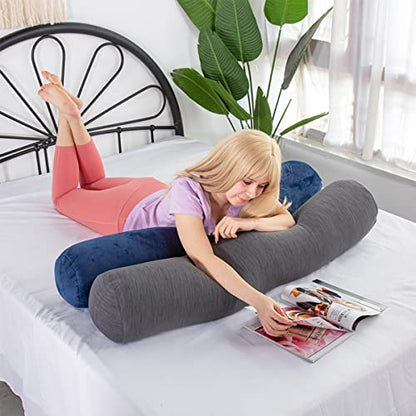 1 MIDDLE ONE Body Pillow, Bolster Pillow with Cooling Cover, Long Round Roll Cylinder Pillow for Bed, 35" x 7.87", Grey - color: Cooling Grey, size: 35 inch
