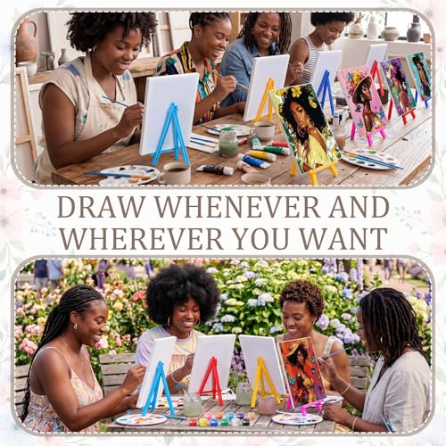 Blosssound 10 Set Pre Printed Canvas Pre Drawn Canvas Painting with Easel Kits 5" x 7" Outline Painting Panels for Beginners, DIY Craft Project, Party Favor, Home Decors(Flower Lady) - style: Flower Lady