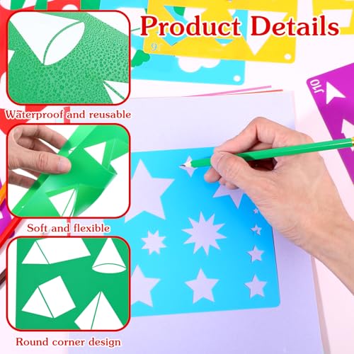 20 Pcs Geometric Stencils, Plastic Shape Drawing Templates Set Simple Tracing Stencil Colorful Reusable Art Craft Stencils for Classroom Drawing DIY Craft DIY Painting