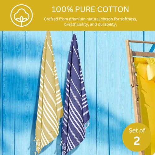 WeWove Turkish Peshtemal Beach Towels Large 39x70 Inch Set of 2-100% Cotton Soft Quick-Drying Absorbent Washable - Versatile for Beach Bath Pool Spa Picnic Travel - Turkish Towels Blue Yellow - color: Blue Yellow