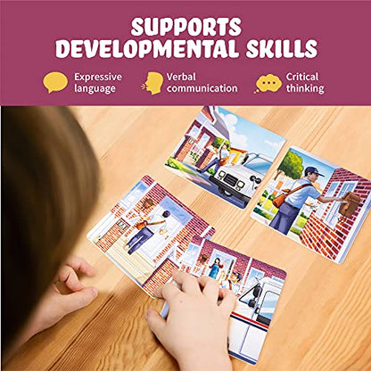SPARK INNOVATIONS Kids Story Cards Sequence Game Large Storytelling and Sequencing Cards. Community Helper Stories for Sentence Building Educational Picture Card Games - style: Community Helper Themed Sequencing Cards