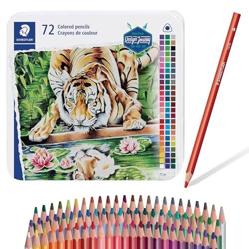 STAEDTLER Triangular Colored Pencils Set, 72 Pack: Ergonomic Colored Pencils in Tin for Drawing, Coloring, Shading & School Projects – Soft Blendable Core Art Pencils for Students, Adults & Artists - size: 1 Count (Pack of 72)