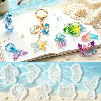 8Pcs Ocean Sea Animal Silicone Epoxy Resin Molds | Jewelry Pendants Keychains Bag Charms
