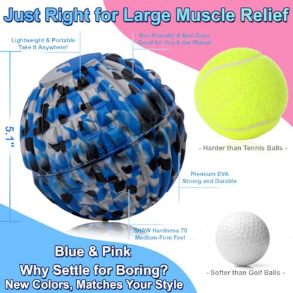 Deep Tissue Massage Ball for Exercise & Recovery - SGS Certification | Targets Back, Shoulder, Legs&Feet-Relieves Muscle Knots, Joint Pain&Tightness, Pressure Point Therapy-Myofascial Release Ball - color: Blue&gray, size: 1-Pack | 5.1-inch