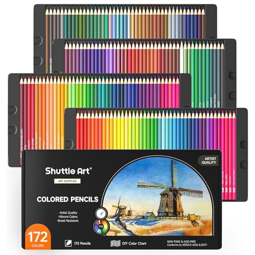 Shuttle Art 172 Colored Pencils for Adult Coloring Books, Soft Core Color Pencil Set for Artist Drawing Sketching Crafting - color: 172 Colors