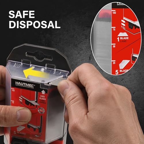 HAUTMEC Utility Knife Blades 100-Pack, SK2 Heavy Duty Razor Blades with 2-Way Safe Dispenser (1 or 5), Used Blade Slot & Remaining Indicator, Box Cutter Replacement for Carpet, Cardboard – HT0264 - style: 100 PCS | SK2