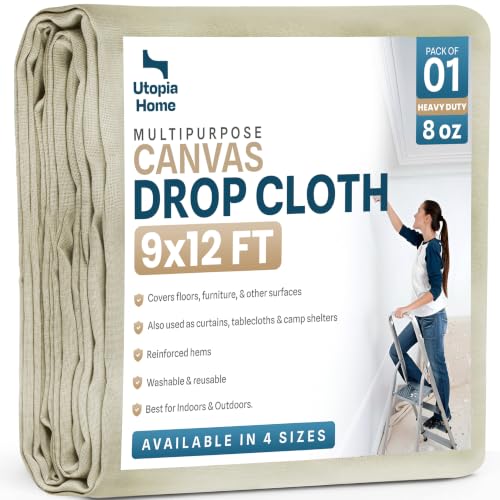 Canvas Drop Cloth 9x12 Ft, Drop Cloth for Painting, 1 Pack | Washable and Reusable, Canvas Fabric, Furniture & Floor Protection, Highly Absorbent, Duck Dropcloth - size: 9ft X 12ft ( Pack of 1 )