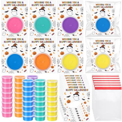 VioraWhite 48 Pcs Happy Halloween Air Dry Clay Set with Card and Gift Bags DIY Magic Gifts Clay Model Arts and Crafts Gift Graduation Party Favors Prizes for Kids Students Children Classroom - style: Happy Halloween