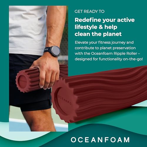 Oceanfoam Ripple Travel Foam Roller (11" x 3.35") Firm Mini Foam Roller for Physical Therapy, Deep Tissue Massage, Back Pain - High Density, Ergonomic Wave Textured - Yoga, Pilates, Exercise (Maroon) - color: Maroon