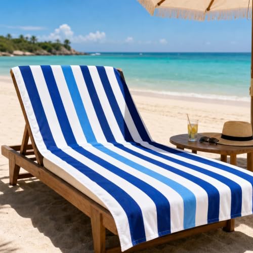 Lightweight Beach Blanket, 35 x 70 in Blue Cabana Stripe Outdoor Mat