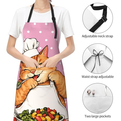 Art Apron with Pocket for Women Men | Kitchen Aprons Chef Apron for Cooking Baking BBQ Painting Gardening - color: Pink Cat Chef