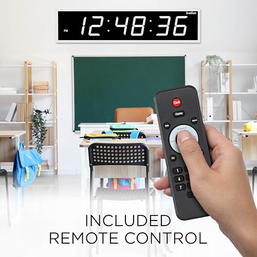 Ivation Oversized Digital Wall Clock with Large LED Display & Timer, 72" | Multi-function with Timer, Stopwatch, Alarms, Temp & Date, Aluminum frame, 6 Brightness levels, Time memory, Remote | White - color: White, size: 72" Inch
