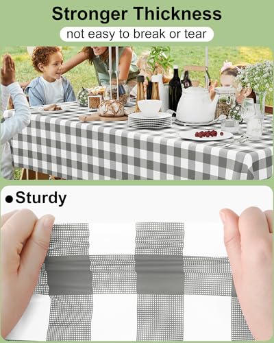 Smiry 8 Packs Gingham Disposable Table Cloth, 54 x 108 Inch Waterproof Plastic Tablecloth, Rectangle Grey and White Checkered Table Covers for Party, Birthday, Picnic, Banquet - color: Grey and White, size: 54"x108" (Pack of 8)