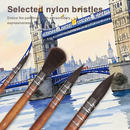10 Pieces Paint Brush Set, Artist Series, Nylon Bristles with Round, Flat, Fan, Angle, Detail Brush, Suitable for Artists and Beginners for Acrylic Painting, Oil, Watercolor, Gouache(Brown) - color: Brown