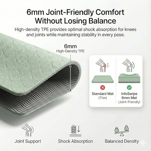 Premium TPE Yoga Mat 6mm Info Swipe – Eco-Friendly Non-Slip, Odor-Free, Lightweight & Durable | SGS Tested, REACH Compliant, GRS Certified | 72"x24" with Carrying Strap - color: Purple