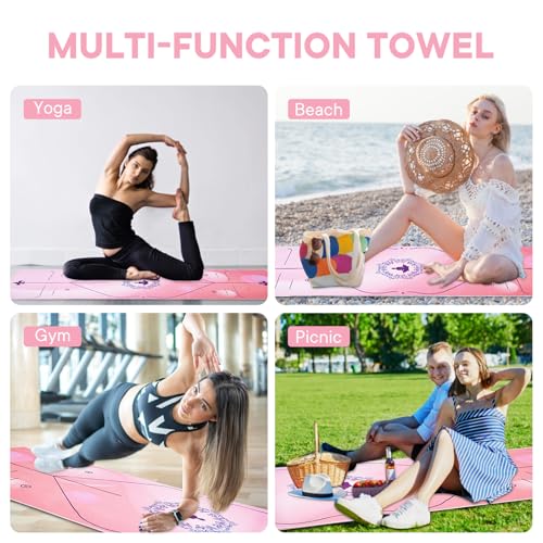 Yoga Towels, Non Slip Hot Yoga Mat Towel with Grip Dots,Super-Absorbent Soft Microfiber Yoga Blanket for Pilates, Fitness and Workout 72inch x 24inch - color: Pink Line