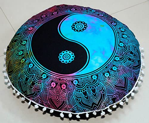 ICC Large seat Floor Cushion Cover Chair Ottoman Cover Pouf Pillow Meditation Floor Cushion Covers for Adults Seating pouffe Ottoman Throw Covers Craft Room Furniture Sitting Cover YIn Yang 32" Round - size: 32" x 32" (Pack of 1), style: YIn YAng