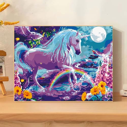 EPLUUM DIY Paint by Numbers Kit for Adults Unicorn Paint by Numbers for Adults Student Oil Number Painting Kits for Adult Ideal Gift for Family Friend Home Decor Rainbow Unicorn 16x20 in - color: unicorn