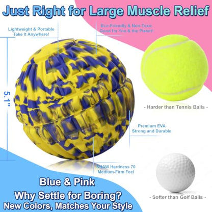 Deep Tissue Massage Ball for Exercise & Recovery - SGS Certification - Targets Back, Shoulder, Legs&Feet - Relieves Muscle Knots, Joint Pain&Tightness, Pressure Point Therapy- Myofascial Release Ball - color: Yellow&blue, size: 1-Pack | 5.1-inch