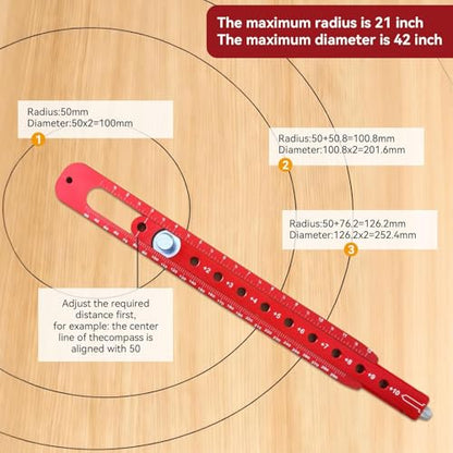Woodworking Compass Scriber, Woodworking Circle Ruler Aluminium Alloy Adjustable Woodworking Circular Drawing Tool for Carpenter Tool