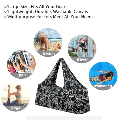 KUAK Extra Large Yoga Mat Bag with Zippered Top & 5 Pockets - Premium Canvas Tote with Yoga Mat Carrying Strap for Pilates, Gym, Fitness Block & Gear
