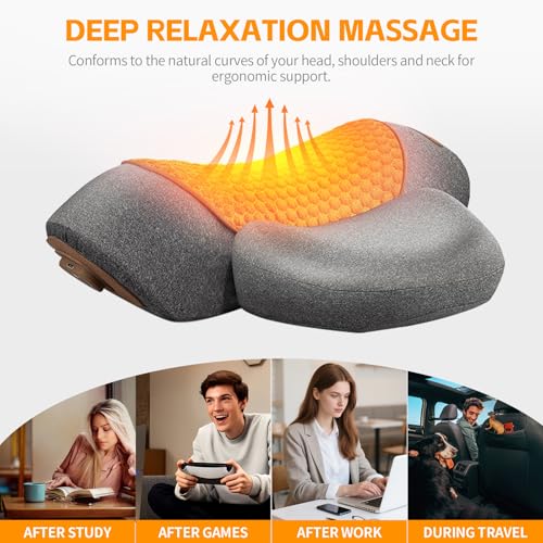 3-in-1 Neck Massager Pillow, Neck Massager for Pain Relief Deep Tissue, Massage Pillow with Heat, Vibration & Airbag Traction, 3D Ergonomic Cervical Hump Corrector Massage for Home Office