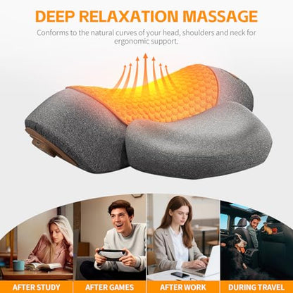 3-in-1 Neck Massager Pillow, Neck Massager for Pain Relief Deep Tissue, Massage Pillow with Heat, Vibration & Airbag Traction, 3D Ergonomic Cervical Hump Corrector Massage for Home Office
