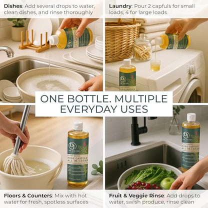 Dr. Jacobs Naturals Peppermint Castile All-in-One Cleaner and Soap - Plant-Based Formula for House Cleaning Floors and Appliances - Gentle on Skin and the Planet - 32 oz, 1 Pack - size: 32 Fl Oz (Pack of 1), style: Peppermint