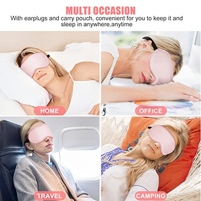 Cooling Eye Mask for Sleeping, Silk Sleep Mask w/Gel Eye Mask, Heated Eye Masks, Blindfold Eye Cover Women Sleeping Mask for Home, Office, Travel, Yoga, Medditation, Stocking Stuffers(Pink) - color: Pink