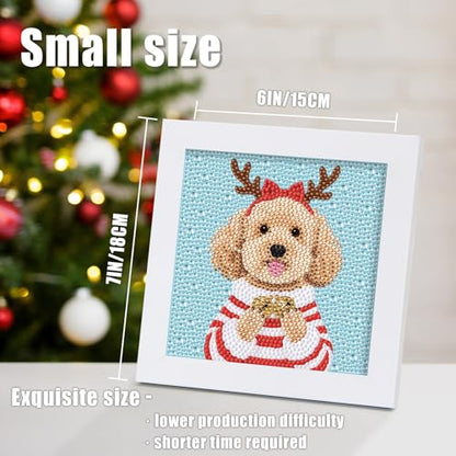 geesfayan Diamond Art Kits for Kids,6 Inch DIY Gem Art Painting with 7 Inch Frame, Complete Starter Kit for Beginners, Creative Arts & Crafts Gift for Girls & Boys (Christmas Dog) - color: Christmas Dog