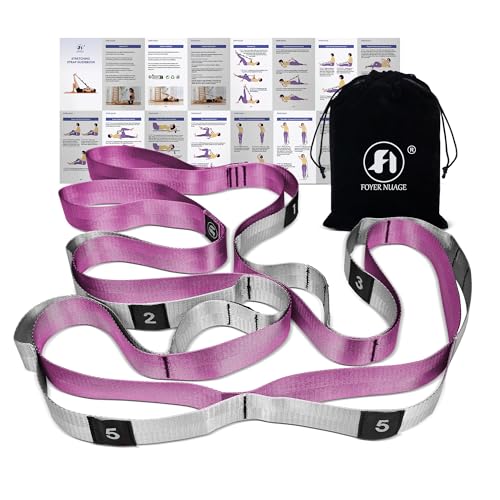 Stretch Bands for Exercise, Non Elastic Yoga Stretching Strap with Loops, 3.8cm x 2.45m, Stretching Bands for Physical Therapy, Yoga, Pilates, Dance, Gymnastics Exercise - color: Pink
