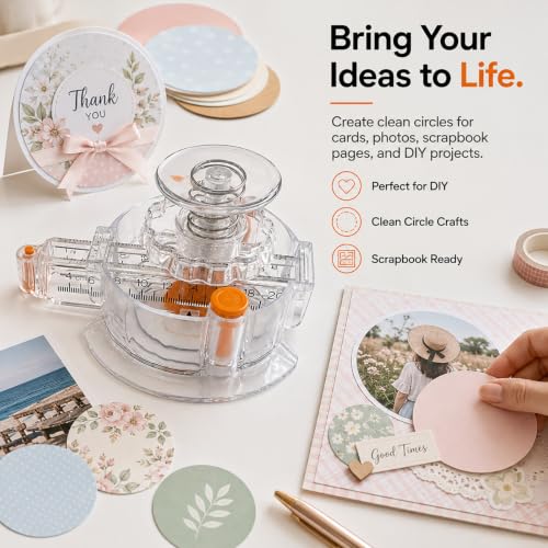Circle Cutter for Paper & Crafts, Paper Cutter with 1 to 8 in Cut Diameter | With 4 Blades, Upgraded Precision Round Trimmer for Laminated Sheets, Photos