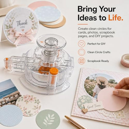 Circle Cutter for Paper & Crafts, Paper Cutter with 1 to 8 in Cut Diameter | With 4 Blades, Upgraded Precision Round Trimmer for Laminated Sheets, Photos