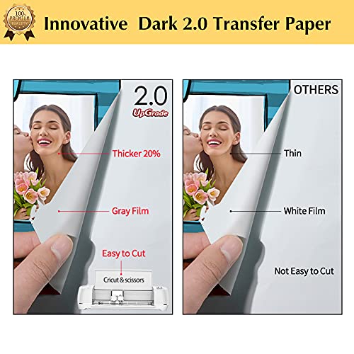 TransOurDream Dark 2.0 Heat Transfer Paper for Dark Fabrics, 20pcs 8.5x11 | Ideal for Thick Dark Cotton Fabric, Works for Inkjet Printer, Suitable for Cutting Machine, Machine-Washable, Strong Adhesive - color: Dark 2.0, size: 20 sheets