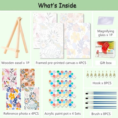 Lanzeyo 4 Pcs Paint by Numbers Kits for Adults Framed Canvas with Wooden Easel DIY Impressionist Flowers Oil Paintings Kits Paint by Numbers on Canvas Wall Art (8x12 inch) - color: 01 Flower