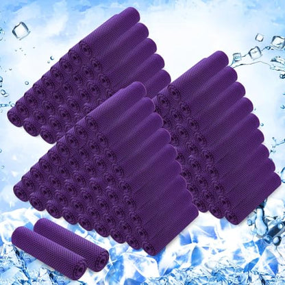 Hosuly 150 Pack Cooling Towels Bulk 40 x 12 Inch Large Chilly Breathable Sweat Sports Cold Towels Sublimation Microfiber Ice Neck Rag for Hot Weather Workout Gym Team Gift (Purple) - color: Purple