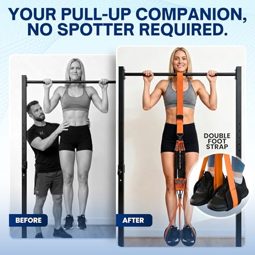 Pull Up Assistance Bands, Heavy Duty 300 lb Pull Up Bands Assistance Bands, 4 Adjustable Resistance Bands, Padded Handles, Foam Foot Cradle, Anchor Strap for Chin Ups, Dips & Strength Training - color: Orange