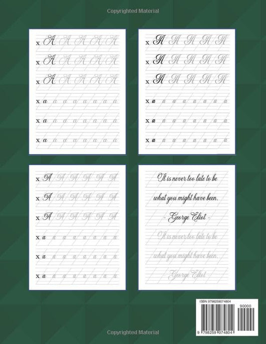Calligraphy Practice Book For Beginners: Handwriting Workbook for Adults and Teens with Motivational Quotes