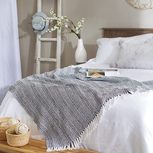 DII Herringbone Striped Collection Cotton Throw Blanket, 50x60, Black - color: Black, size: 50x60"