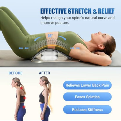 Back Stretcher for Back Pain, Adjustable Height & Soft Sponge Material | Lumbar Back Stretcher With Acupressure Points, Air Pump Adjustable Height, Spine Stretching Support, Scoliosis, Manual Includ - color: Grey