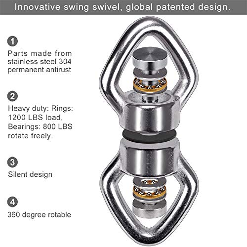 BeneLabel Swing Swivel with 2 Carabiners, 770LB Capacity, Safest Rotational Device Hanging Accessory with 2 Bearing for Aerial Silks Dance, Web Tree Swing, Children's Swing, Yoga Swing Sets - color: Closed(1 Pack)