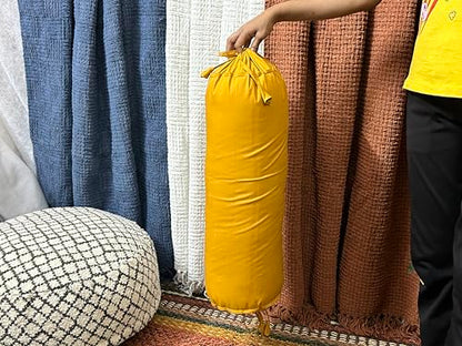 Saffron Round Bolster Removable Cover Cotton Mustard - color: Mustard, size: 6" x 16"