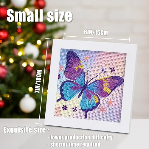 geesfayan Diamond Art Kits for Kids,6 Inch DIY Gem Art Painting with 7 Inch Frame, Complete Starter Kit for Beginners, Creative Arts & Crafts Gift for Girls & Boys (Butterfly) - color: Butterfly