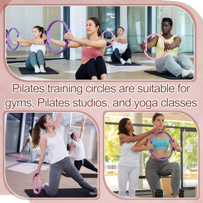 12 Pcs Pilates Rings 14 Inch and 12 Inch Exercise Ring Magic Circle Yoga Ring Lightweight Flexible Workout for Fitness Training Physical Therapy Full-Body Toning and Shaping - color: Pink,Purple