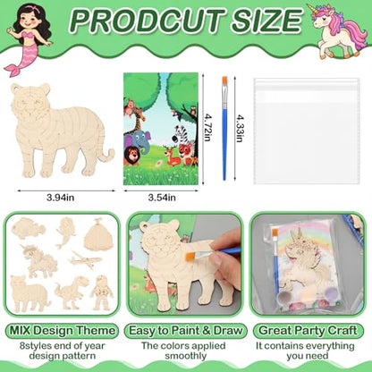 Saypacck 24 Pcs Animal Theme Party Favors Wooden Paint Craft Kits | Princess Unicorn Fairy Cowgirl Themes, With Brush Organza Bag, Ideal for Kids Girls Birthday Party Goodie Bag Fillers - style: Mixed Style