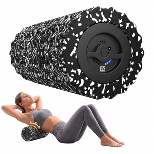 FITINDEX Vibrating Foam Roller for Exercise,4 Vibration Speeds,Rechargeable | Electric Textured Roller for Deep Tissue Massage, High-Density EVA Foam for Back, Legs & Shoulders, Portable, Pre-Workout - color: Black