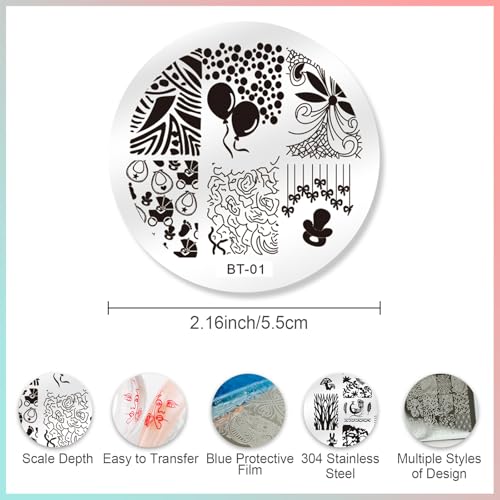 Biutee 15PCS Nail Stamping Plates with Nail Art Stamper and Scraper | Nail Stamper Kit Nail Stamp Plate Flower Animal Geometry Stripe Design Nail Stamping Kit with Storage Bag - color: 18pcs