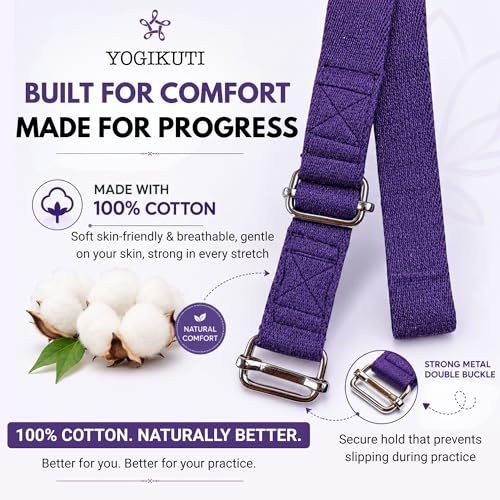 Yogikuti Double Buckle Yoga Strap - Adjustable Stretching Strap for Enhanced Flexibility in Yoga, Pilates, and Physical Therapy, Available in Various Colors and Lengths for All Fitness Levels - color: Purple